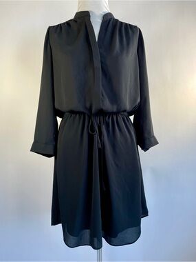 Babaton Black Tie Waist Shift Dress Minimalist Long Sleeve Tunic Dress Size S